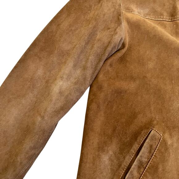 Mens Sz S Vintage 90s Brown Suede Jacket Button Front boxy Fit Hip Length Worn - Picture 6 of 16